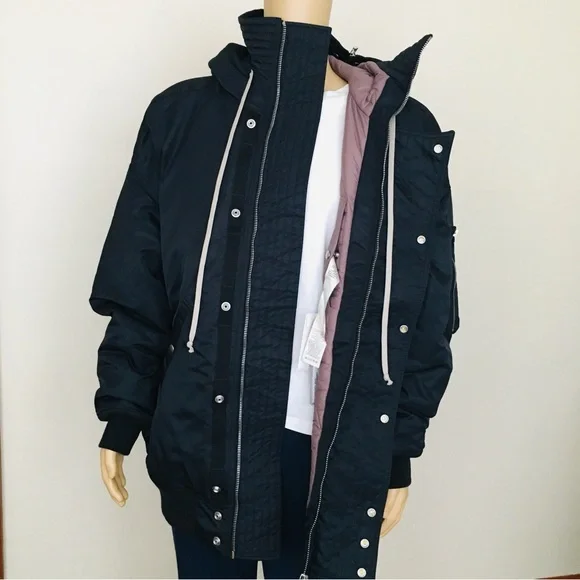 Rick Owens Drkshdw - Black/ Mauve- Hooded Long Bomber Jacket Men's Rick Owens Drkshdw - Black/ Mauve- Hooded Long Bomber Jacket Men's